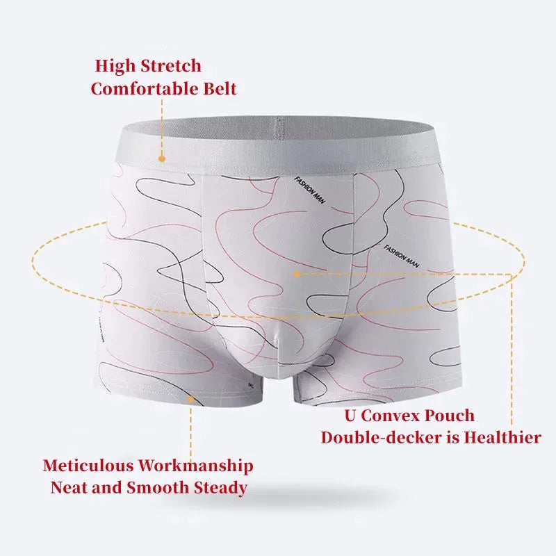 8Pcs/Lot Men's Sexy Underwear Boxer Shorts Milk Silk Soft Comfortable Fabric Fashion Print Breathable Antibacterial Men's Shorts