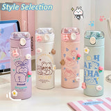 Cute Cartoon Stainless Steel Straw Insulated Cup Thermal Water Bottles For Girls Portable School Kids Milk Coffee Sippy Cups