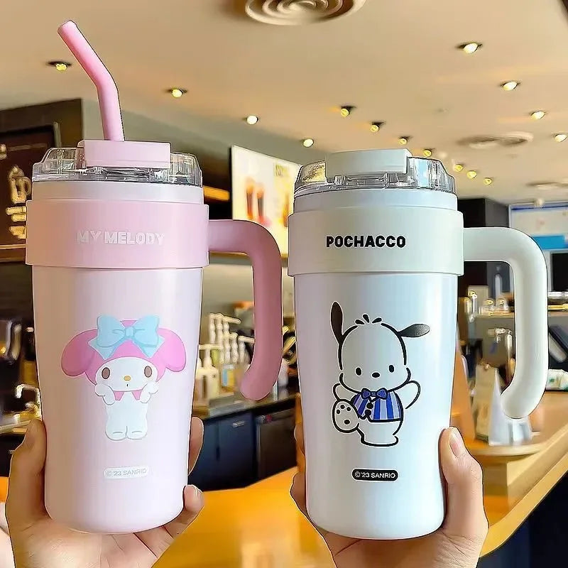 MINISO Sanrio 850ml My Melody Kuromi Cartoon Dual Cup Insulated Water Bottle High Capacity Vacuum Flask Straw Girls Fashion Gift