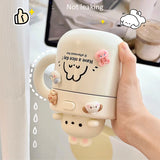 Kawaii Bear Coffee Thermal Cup Insulated Tumbler For Hot Cold Drinks Water Tea Thermos Mug Stainless Steel Cup With Straw Lid