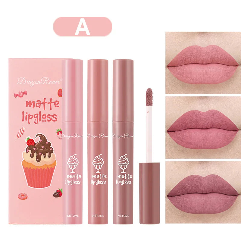 3PCS/Set Velvet Matte Lip Gloss Set Matte Long Lasting Waterproof Lipstick Kit Nourish Moisturizing Professional Lip Makeup Gift