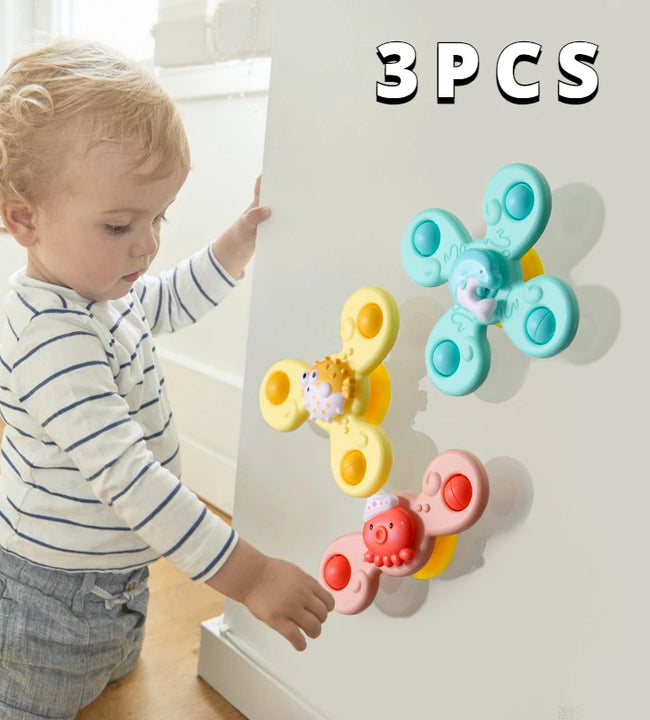 3Pcs/Set Baby Bath Toys Funny Bathing Sucker Spinner Suction Cup Cartoon Rattles Fidget Educational Toys For Children Boys Gift