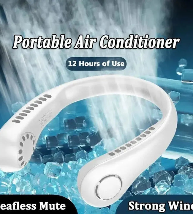 2024 1200mAh New Mini Neck Mounted Fan Portable Bladeless Neck Rechargeable Air Cooler 3 Speed Mini Summer Sports Fan Outdoor