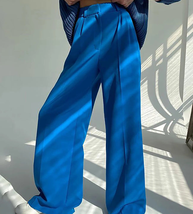 Clacive Blue Office Women'S Pants 2021 Fashion Loose Full Length Ladies Trousers Casual High Waist Wide Pants For Women