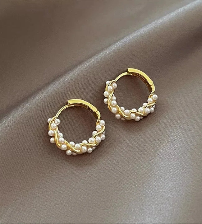 2024 Korean New Simple Temperament Circle Pearl Earrings Fashion Small Versatile Earrings Women's Jewelry