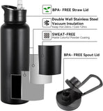 40 oz Insulated Water Bottle with Straw, Stainless Steel Sports Water Bottles , Double Wall Vacuum, Leakproof, BPA-Free, Black