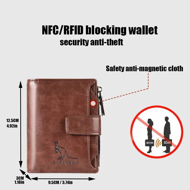 Genuine Leather Men's Wallet Luxury Short RFID Card Holder for Men Zipper Coin Purse Portable Male Wallets Billfold