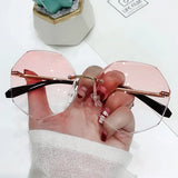 Octagonal Rimless Sunglasses Women's Retro Metallic Sun Glasses UV Protection New Fashion Cutting Lens Eyewear UV400 Sun Glasses