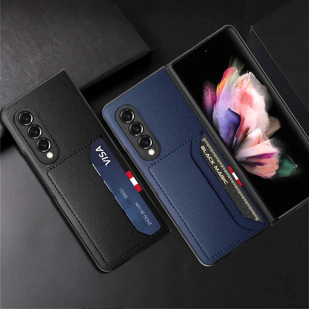 Anti-Dust Matte Leather Thin Case for Samsung Galaxy Z Fold 5 3 4 Fold4 Fold2 Fold5 Fold3 Fold 2 5G Card Pocket Cell Phone Bag