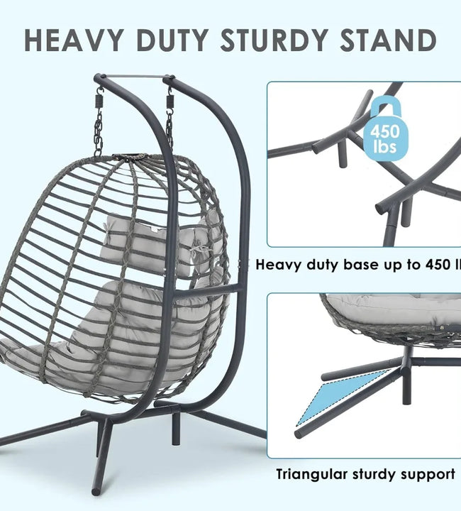 Double Swing Egg Chair with Stand,Chair for 2 People,Porch Loveseat with Thick Cushion and Sturdy Steel Stand for Indoor Outdoor