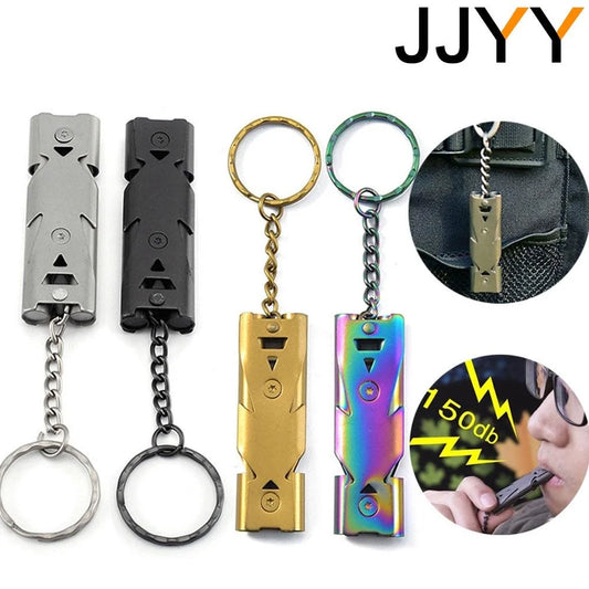 Outdoor EDC Survival Whistle High Decibel Double Pipe Whistle Stainless Steel Alloy Keychain Cheerleading Emergency Multi Tool