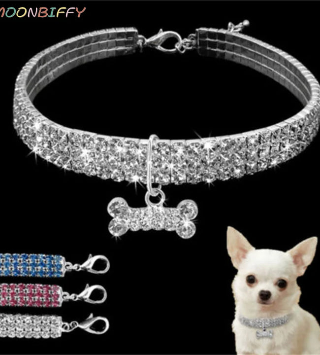 Dog Collar Rhinestone Jewelry Chihuahua Crystal Jewelry Adjustable Engraved Text Dog Collar