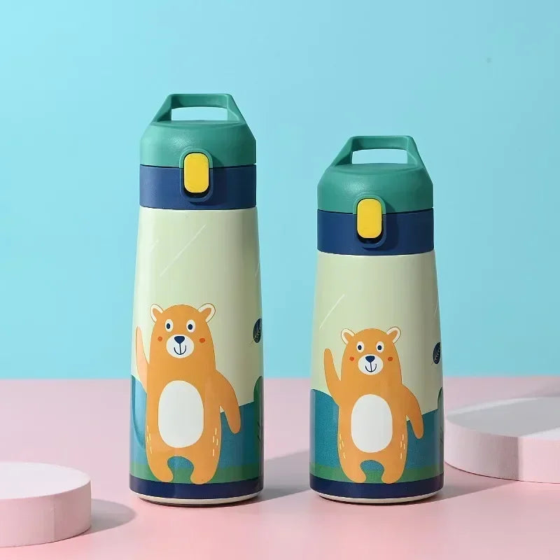 Children's Stainless Steel Straw Insulated Cup Cartoon Leak Proof Vacuum Bottle Children's Insulated Water Bottle Insulated Cup