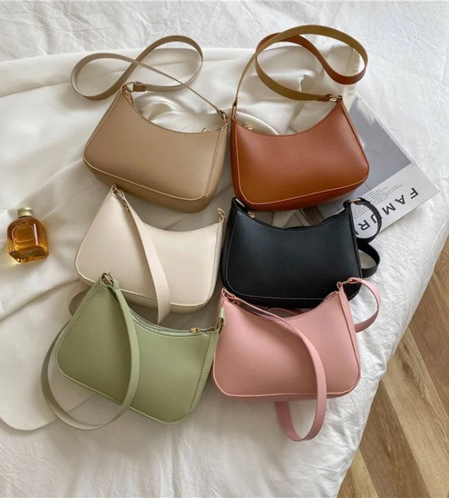 Retro Solid Color PU Leather Shoulder Underarm Bag Women's Fashion Handbags Casual Hobos Purses and Handbag Ladies Hand Bags