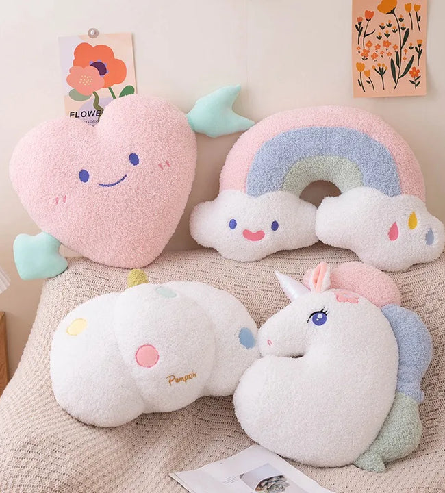 Ins Hot Candy Rainbow Smile Heart Plush Pillow Colorful Unicorn Pillow Cushion Pumpkin Sofa Home Decoration Throw Pillow