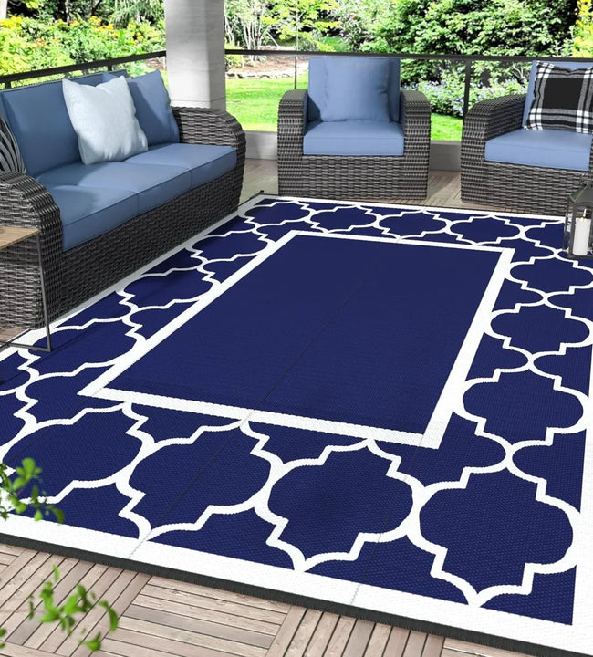 Outdoor Rug 8' x 10' Patio Waterproof, Foldable Reversible Plastic Straw Area Rugs Mat for Camper Decor, Outside Carpet