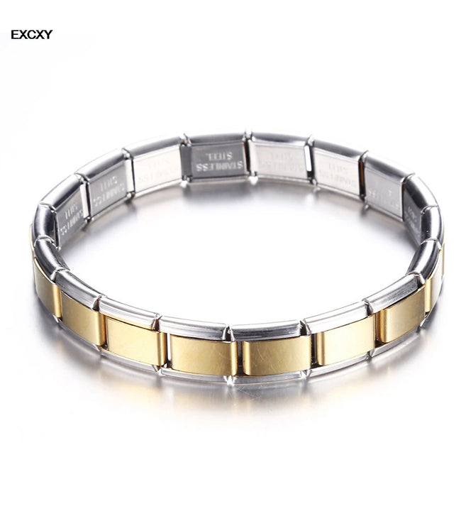 EXCXY New Women's Jewelry 9mm Width Itanlian Elastic Charm Bracelet Fashion Stainless Steel Bangle