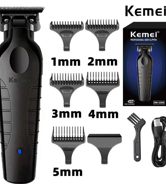 Kemei 2299 Barber Cordless Hair Trimmer 0mm Zero Gapped Carving Clipper Detailer Professional Electric Finish Cutting Machine