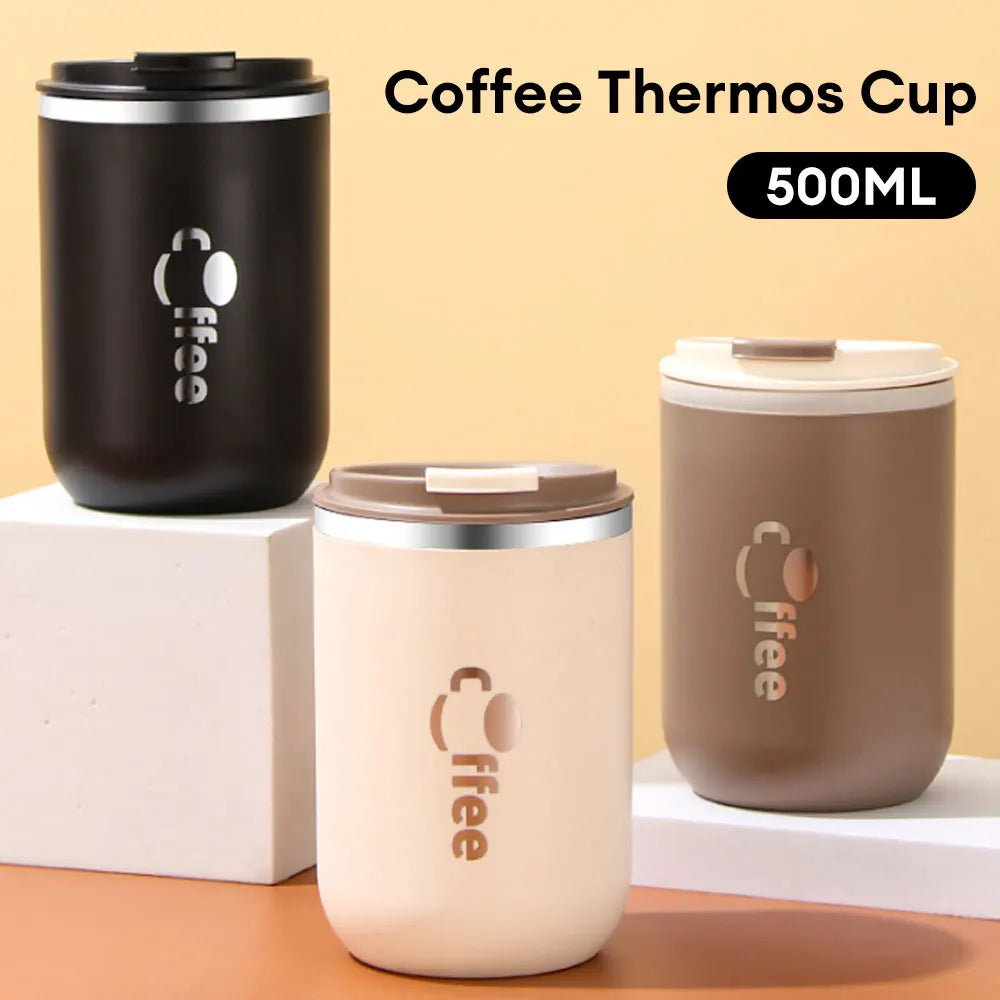 500ml Stainless Steel Thermos Cups Coffee Thermal Mug with Straw Leak Proof Travel Car Flask Insulated Cup Milk Tea Water Bottle