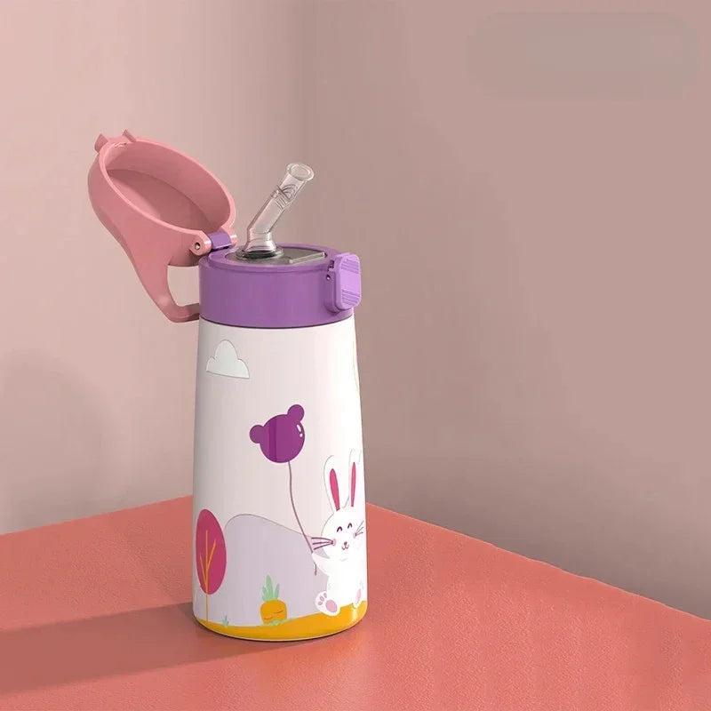 Children's Stainless Steel Straw Insulated Cup Cartoon Leak Proof Vacuum Bottle Children's Insulated Water Bottle Insulated Cup