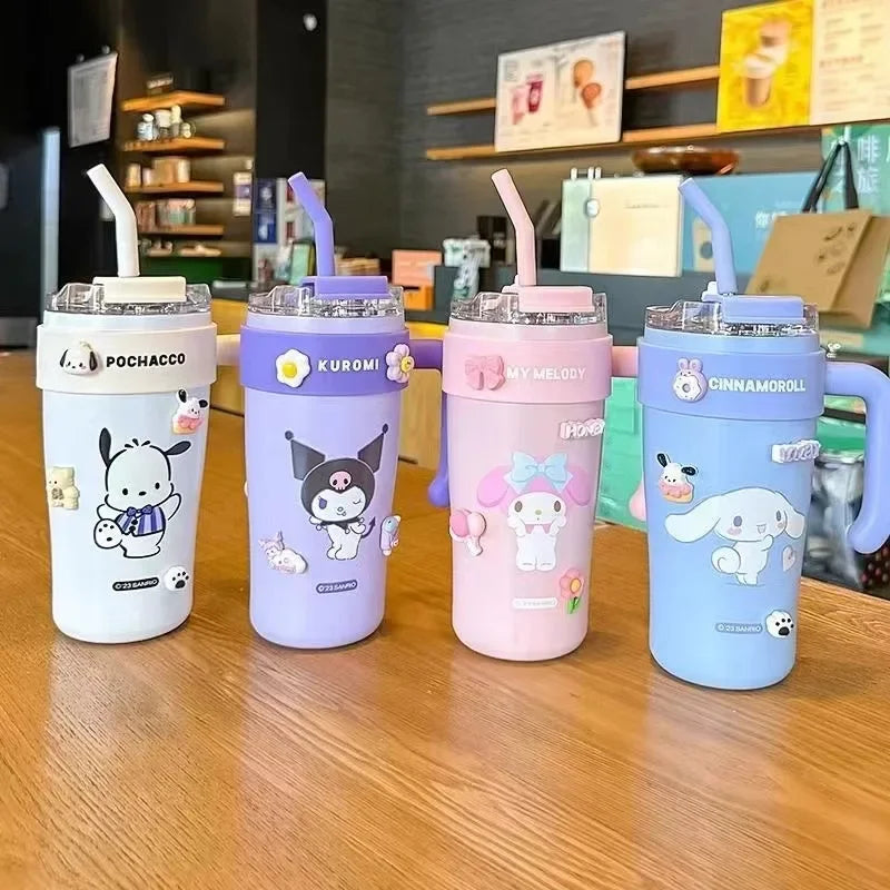 MINISO Sanrio 850ml My Melody Kuromi Cartoon Dual Cup Insulated Water Bottle High Capacity Vacuum Flask Straw Girls Fashion Gift