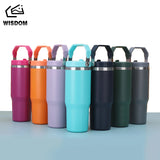 30oz Portable Thermos Cup with Straw Stainless Steel Vacuum Insulated Cup Travel Car Coffee Mug Tumbler for Ice Cold Warm Drinks