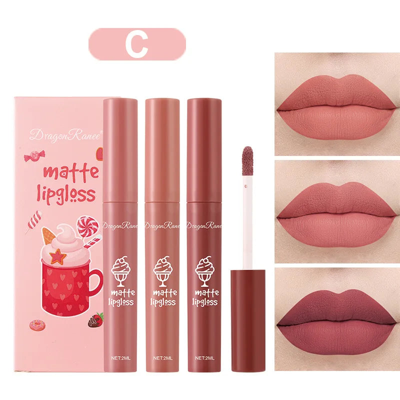 3PCS/Set Velvet Matte Lip Gloss Set Matte Long Lasting Waterproof Lipstick Kit Nourish Moisturizing Professional Lip Makeup Gift