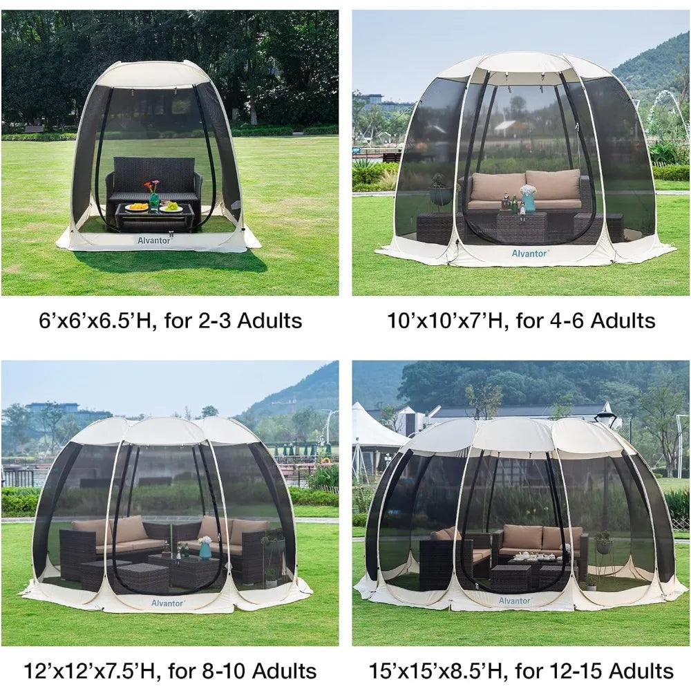 Screen House Room Camping Tent Outdoor Canopy Pop Up Sun Shade Hexagon Shelter Mesh Walls Not Waterproof 10'x10' Beige Patent