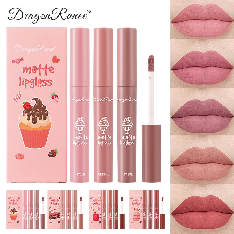 3PCS/Set Velvet Matte Lip Gloss Set Matte Long Lasting Waterproof Lipstick Kit Nourish Moisturizing Professional Lip Makeup Gift