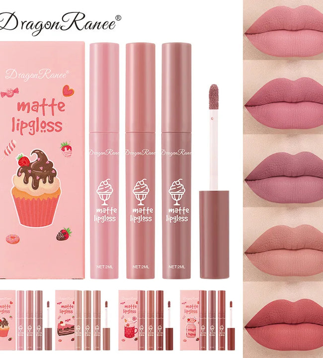 3PCS/Set Velvet Matte Lip Gloss Set Matte Long Lasting Waterproof Lipstick Kit Nourish Moisturizing Professional Lip Makeup Gift