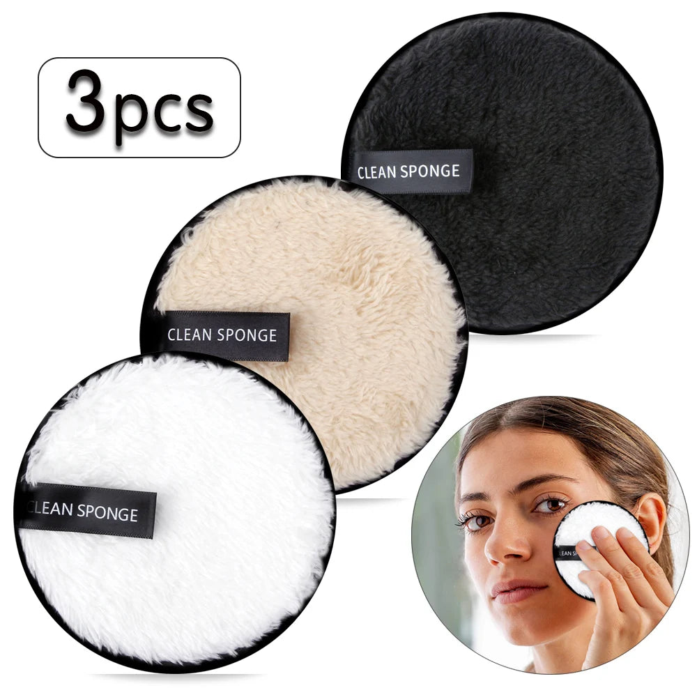 3Pcs Reusable Makeup Remover Pads Cotton Wipes Microfiber Cosmetics Washable Make Up Towel Face Cleansing Sponge Skin Care Tools