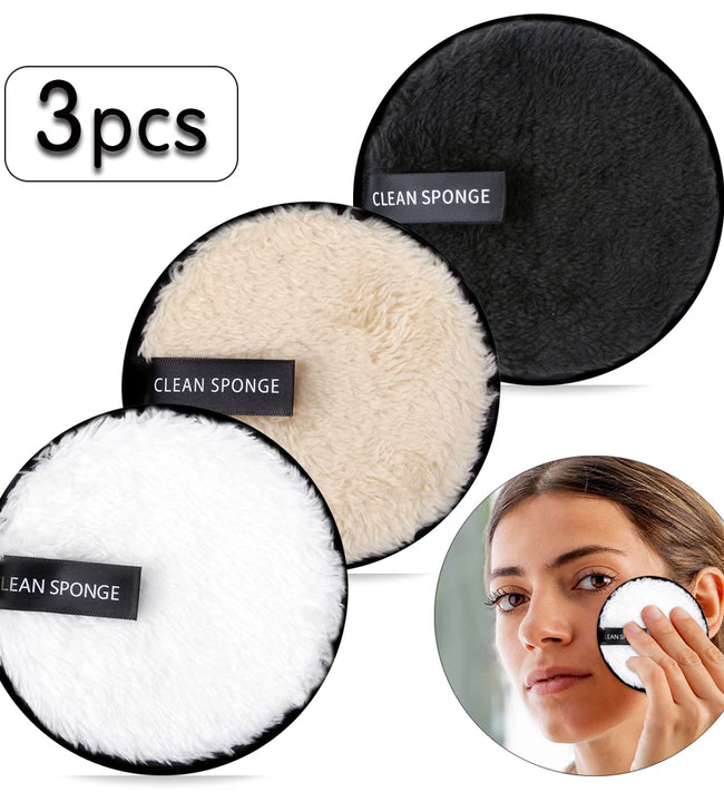 3Pcs Reusable Makeup Remover Pads Cotton Wipes Microfiber Cosmetics Washable Make Up Towel Face Cleansing Sponge Skin Care Tools