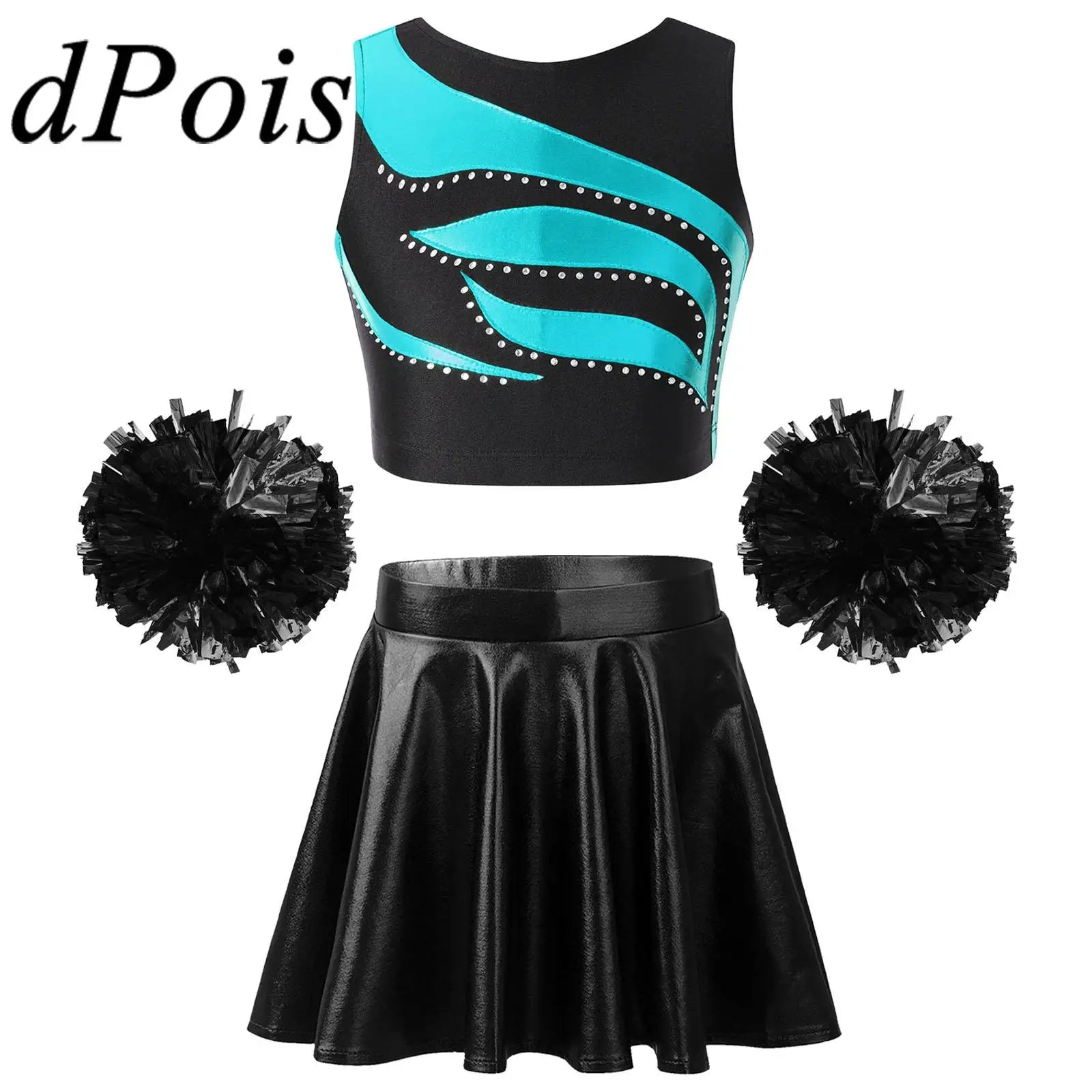 Kids Girls Cheer Dance Outfit with Flower Ball Dancewear Sets Children Cosplay Cheerleader Costumes Cheerleading Uniforms