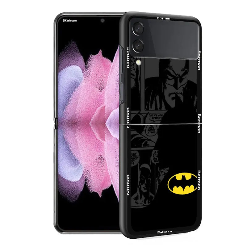 Superman Batman Anime Case For Samsung Galaxy Z Flip 5 4 3 5G Hard Luxury Cell Phone Cover ZFlip5 ZFlip4 Clear PC Capa