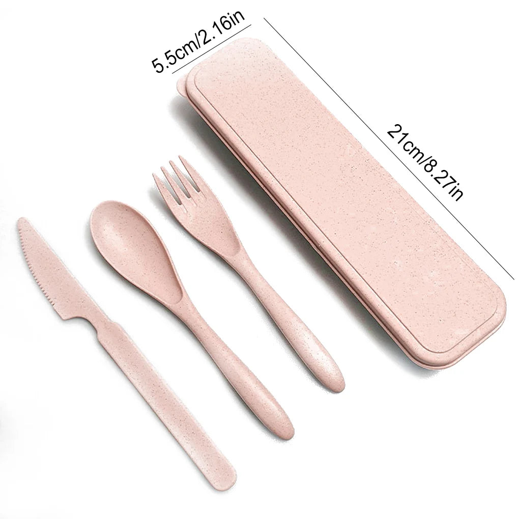 3Pcs Wheat Straw Dinnerware Set Portable Tableware Knife Fork Spoon Eco-Friendly Travel Cutlery  Utensil Box Chopsticks