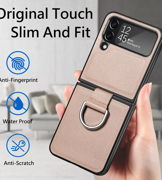 Lightweight Thin Leather Cell Phone Case for Samsung Galaxy Z Flip 6 5 4 5G flip6 Flip5 Flip4 Flip 3 Flip3 Anti-Falling Cover