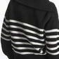 Women's Turtleneck Loose Lapel Striped Knitwear Women Pulovers New Simplicity Half Zipper Casual Fashion Women Sweaters 2024