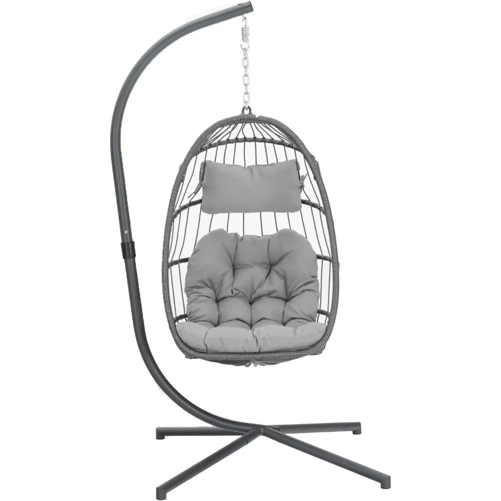 Egg Swing Chair with Stand, Rattan Wicker Hanging  for Outdoor Patio Hanging Basket Hammock UV Resistant Cushion 350lbs Capacity