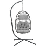 Egg Swing Chair with Stand, Rattan Wicker Hanging  for Outdoor Patio Hanging Basket Hammock UV Resistant Cushion 350lbs Capacity