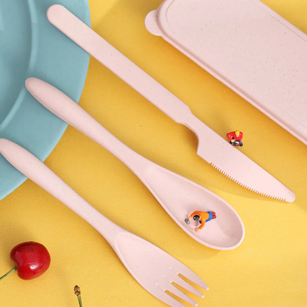 3Pcs Wheat Straw Dinnerware Set Portable Tableware Knife Fork Spoon Eco-Friendly Travel Cutlery  Utensil Box Chopsticks