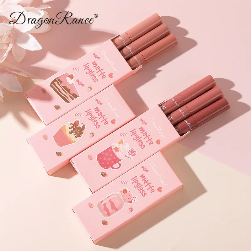 3PCS/Set Velvet Matte Lip Gloss Set Matte Long Lasting Waterproof Lipstick Kit Nourish Moisturizing Professional Lip Makeup Gift