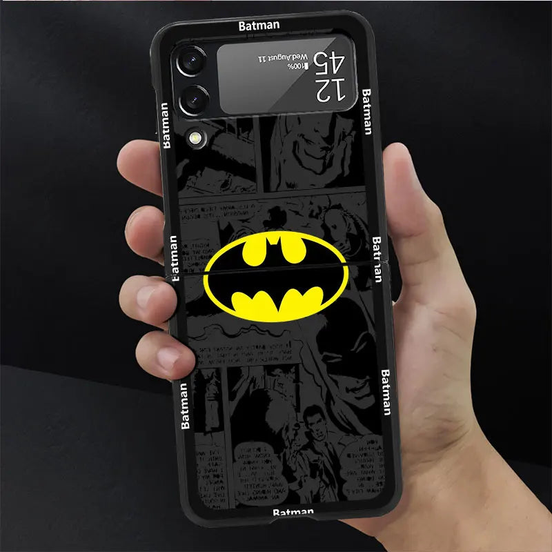 Superman Batman Anime Case For Samsung Galaxy Z Flip 5 4 3 5G Hard Luxury Cell Phone Cover ZFlip5 ZFlip4 Clear PC Capa