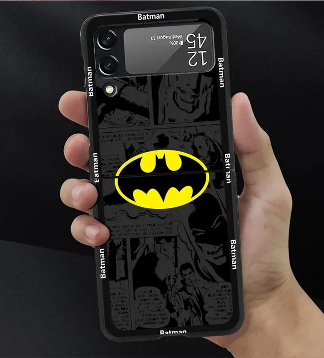 Superman Batman Anime Case For Samsung Galaxy Z Flip 5 4 3 5G Hard Luxury Cell Phone Cover ZFlip5 ZFlip4 Clear PC Capa