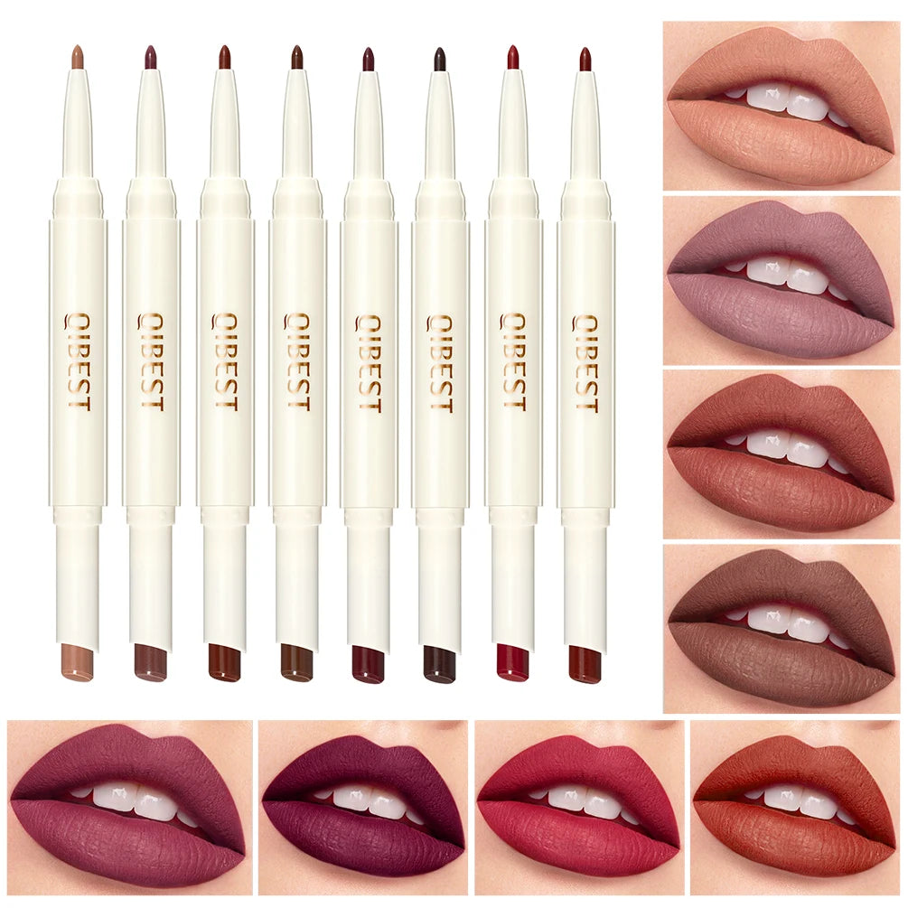 QIBEST 2 IN 1 Lip Liner Waterproof Matte Lipstick Pencil Sexy Red Long Lasting Lipliner Nude Lipstick Pen Lips Makeup Cosmetics