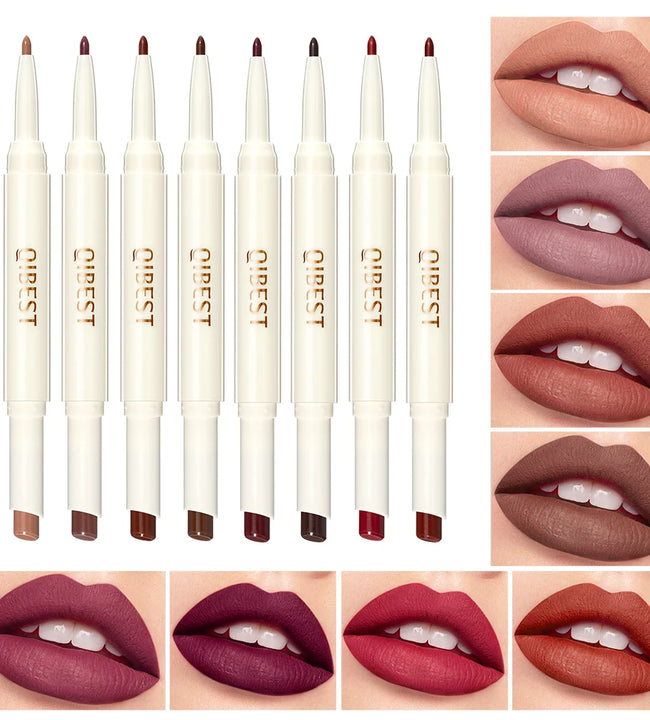 QIBEST 2 IN 1 Lip Liner Waterproof Matte Lipstick Pencil Sexy Red Long Lasting Lipliner Nude Lipstick Pen Lips Makeup Cosmetics