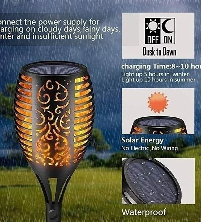 1/2/4/6/8/10Pcs Solar Flame Torch Light Flickering Light Waterproof Garden Decoration Outdoor Lawn Path Yard Patio Floor Lamp