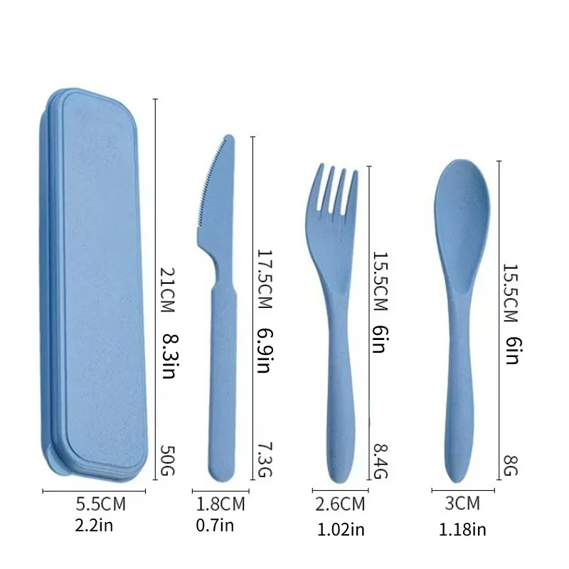 3Pcs Wheat Straw Dinnerware Set Portable Tableware Knife Fork Spoon Eco-Friendly Travel Cutlery  Utensil Box Chopsticks