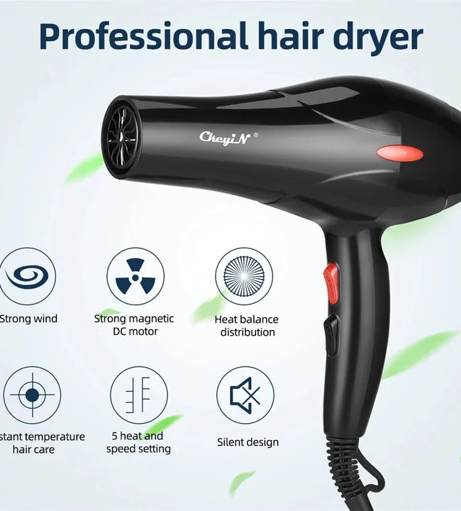 CkeyiN 1600W Hair Dryer Professional Negative Ion Blower Home Use Hot Cold Blow Drying Salon Blower Diffuser Concentrator Nozzle