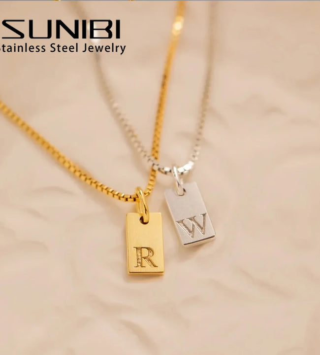 SUNIBI Initial Necklace Engraved A-Z Alphabet Charm Necklace Box Chain Stainless Steel Women's Minimalism Jewelry Gift Wholesale