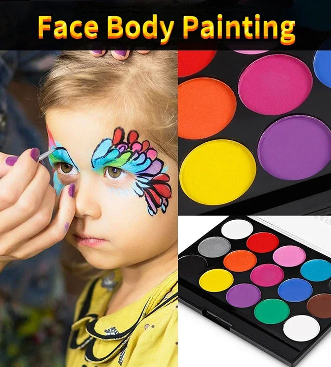 15Colors Face Painting Kit Body Makeup Non Toxic Water Paint Oil with Brush for Christmas Halloween Fancy Carnival Vibrant Party